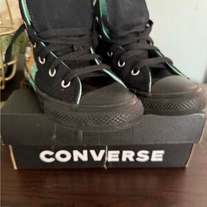 Converse Kids Black High-Top Sneakers with Teal Trim